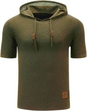 Short Sleeve Waffle Hoodies for Men Knitted Pullover Sweater Breathable Shirts Summer Tops Soft Cmofy Fashion Clothes