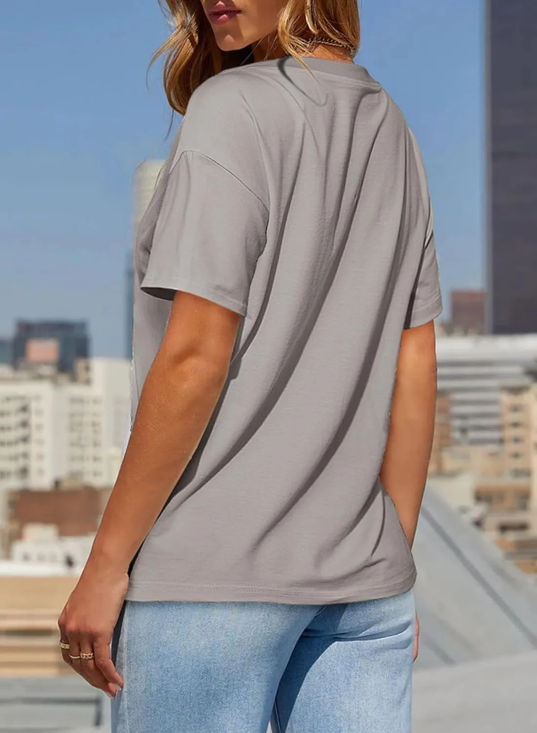 Sidefeel Womens Short Sleeve Casual Basic T Shirts Summer Round Neck Pleated Tee Tops Blouses