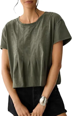 Sidefeel Womens Short Sleeve Casual Basic T Shirts Summer Round Neck Pleated Tee Tops Blouses