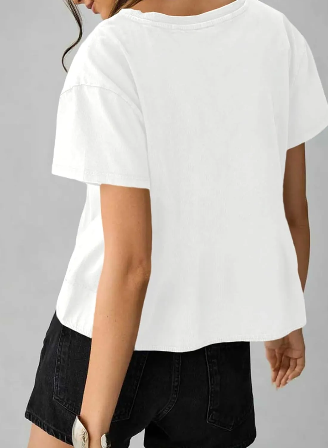 Sidefeel Womens Short Sleeve Casual Basic T Shirts Summer Round Neck Pleated Tee Tops Blouses