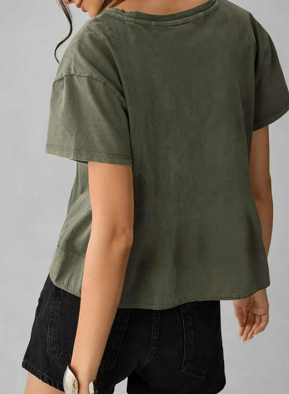 Sidefeel Womens Short Sleeve Casual Basic T Shirts Summer Round Neck Pleated Tee Tops Blouses