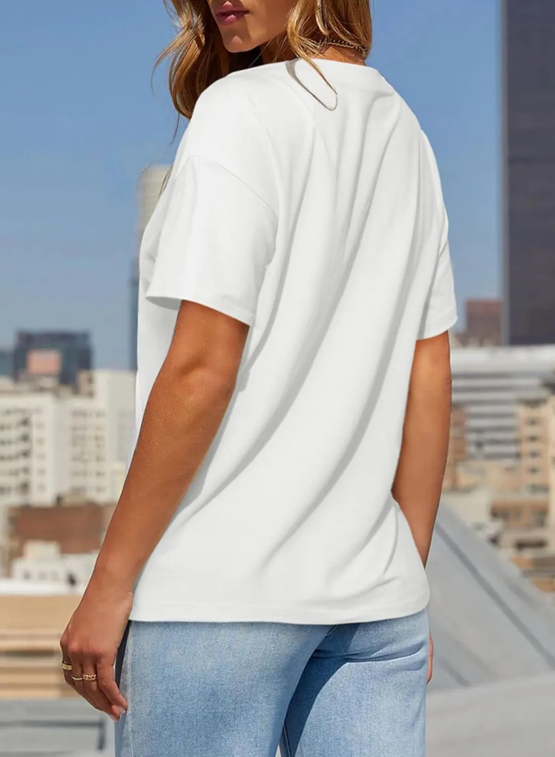 Sidefeel Womens Short Sleeve Casual Basic T Shirts Summer Round Neck Pleated Tee Tops Blouses