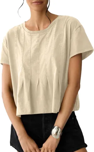 Sidefeel Womens Short Sleeve Casual Basic T Shirts Summer Round Neck Pleated Tee Tops Blouses