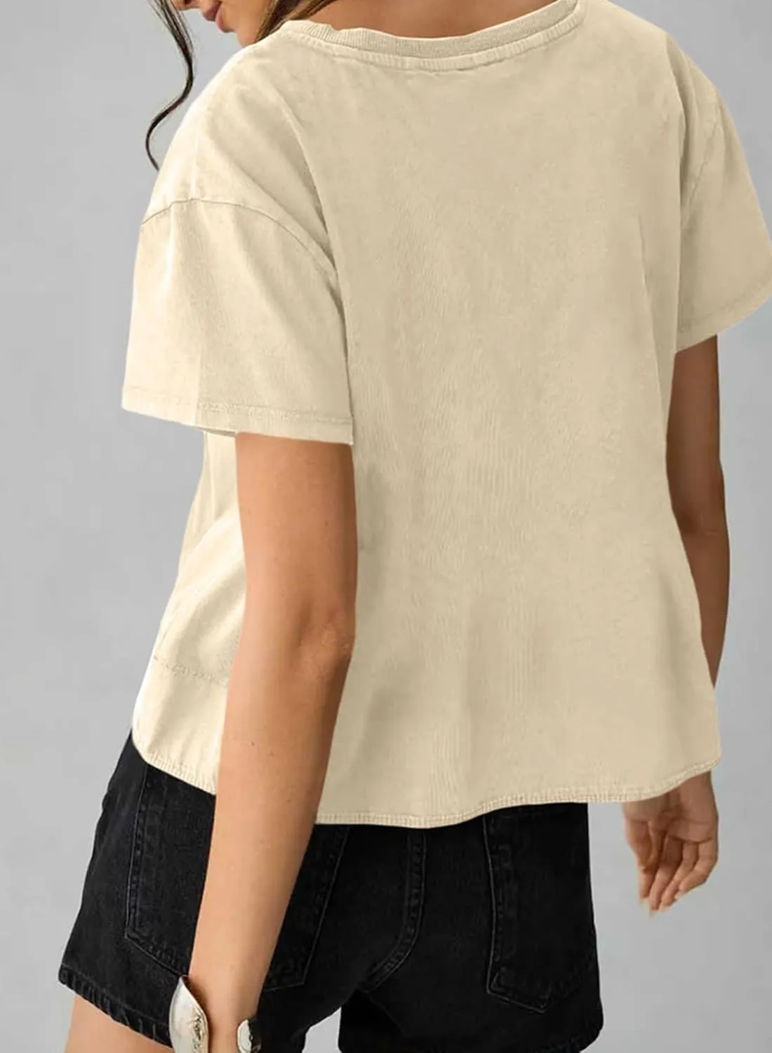 Sidefeel Womens Short Sleeve Casual Basic T Shirts Summer Round Neck Pleated Tee Tops Blouses