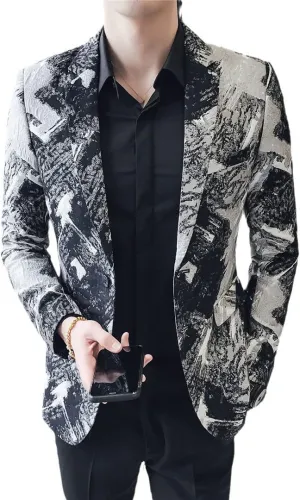 Single Button Printed Floral Blazer Men Luxury Formal Slim Fit Wedding Party Jacket Suit