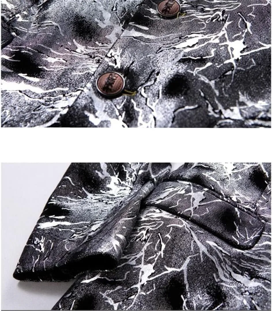 Single Button Printed Floral Blazer Men Luxury Formal Slim Fit Wedding Party Jacket Suit
