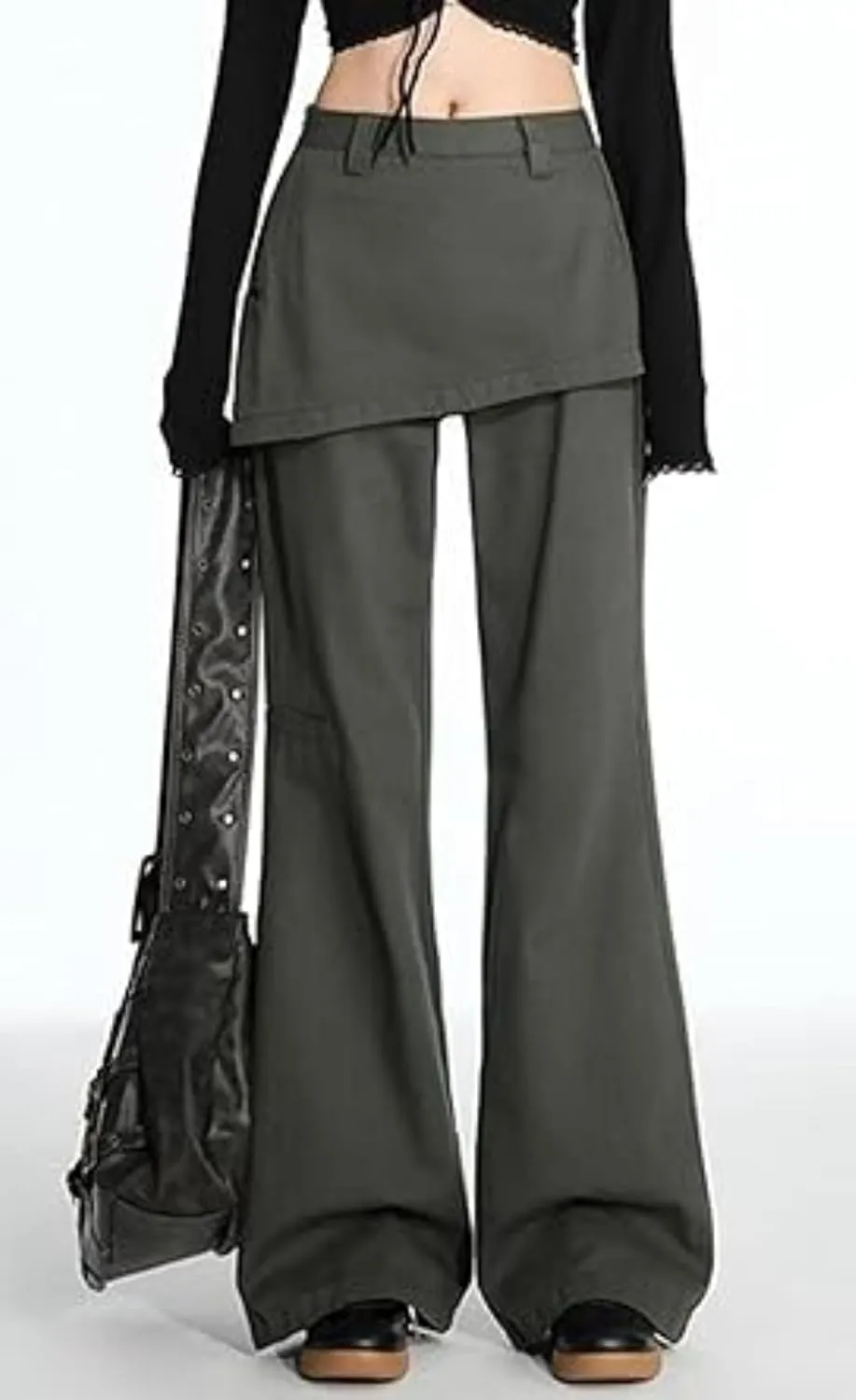 Skousers Skirts Over Trousers Y2K Cargo Pants Two Pieces Vintage Patchwork High Waist Flared Pants Hip Hop