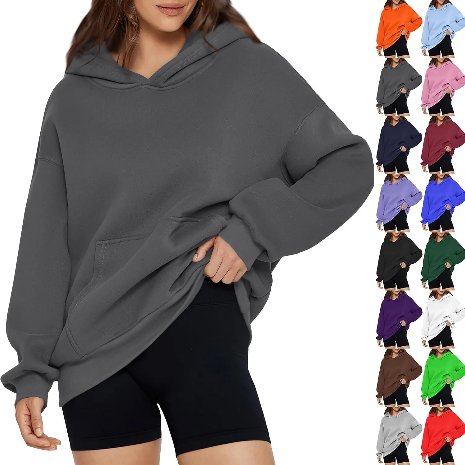 slqdgmryz Womens Oversized Hoodie Y2k Cozy Fleece Pullover Pocket Long Sleeve Preppy Sweatshirt Cute Hoodies for Teen Girls