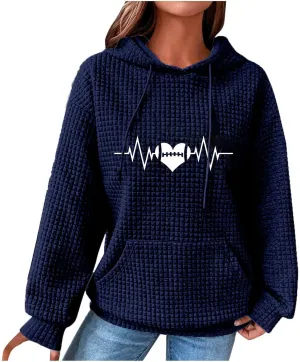 SMIDOW Cute Graphic Hoodies For Women Fall Fashion Waffle Knit Pullover Tops Oversized Love Heart Print Hooded Sweatshirts