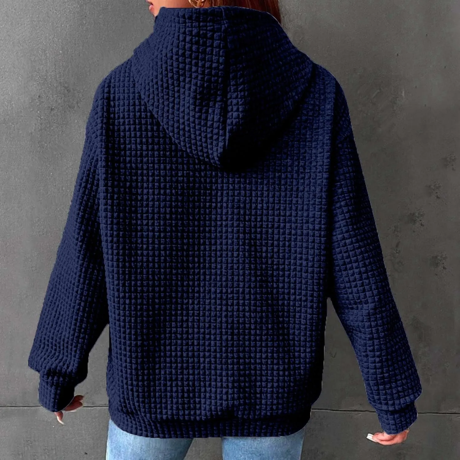 SMIDOW Cute Graphic Hoodies For Women Fall Fashion Waffle Knit Pullover Tops Oversized Love Heart Print Hooded Sweatshirts