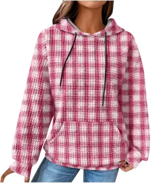 Soft Sweatshirts For Women Graphic Waffle Oversized Hoodies Casual Cute Drawstring Pullover Top Trendy Preppy Clothes