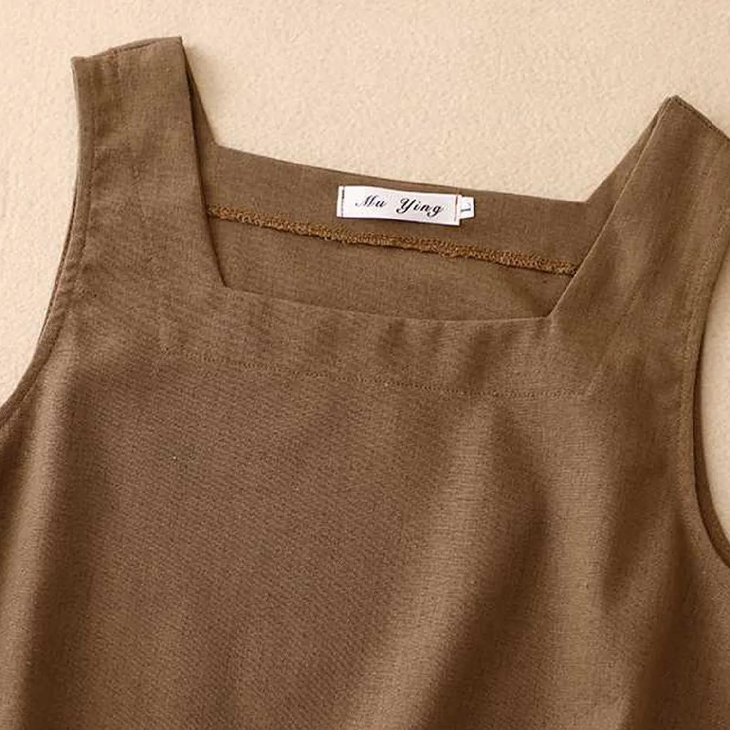 Summer Cotton Linen Tank Tops for Women Fashion Sleeveless Square Neck Tees Shirts Solid Color Baggy Basic T Shirts