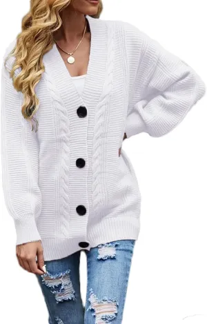 Sunfaynis Women's Oversized Cable Knit Sweaters Long Sleeve Open Front Button Down Chunky Cardigan Sweaters
