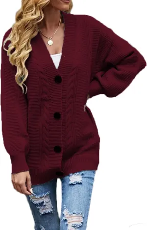 Sunfaynis Women's Oversized Cable Knit Sweaters Long Sleeve Open Front Button Down Chunky Cardigan Sweaters