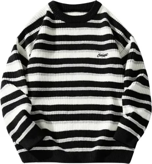 Sweaters for Men Vintage Fall Grandpa Striped Sweater Women Knit Oversized Crew Neck Long Sleeve Pullover Sweater