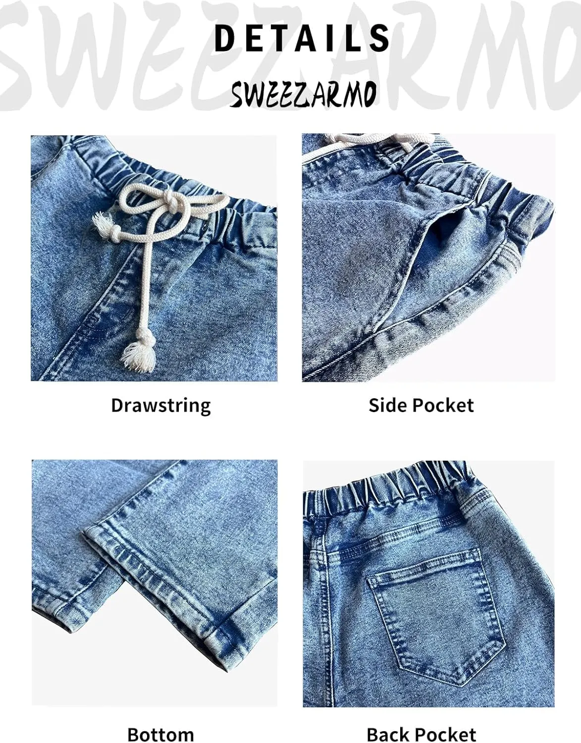 Sweezarmo Women's Denim Stretch Joggers Drawstring Elastic Waist Pull On Solid Color Jeans