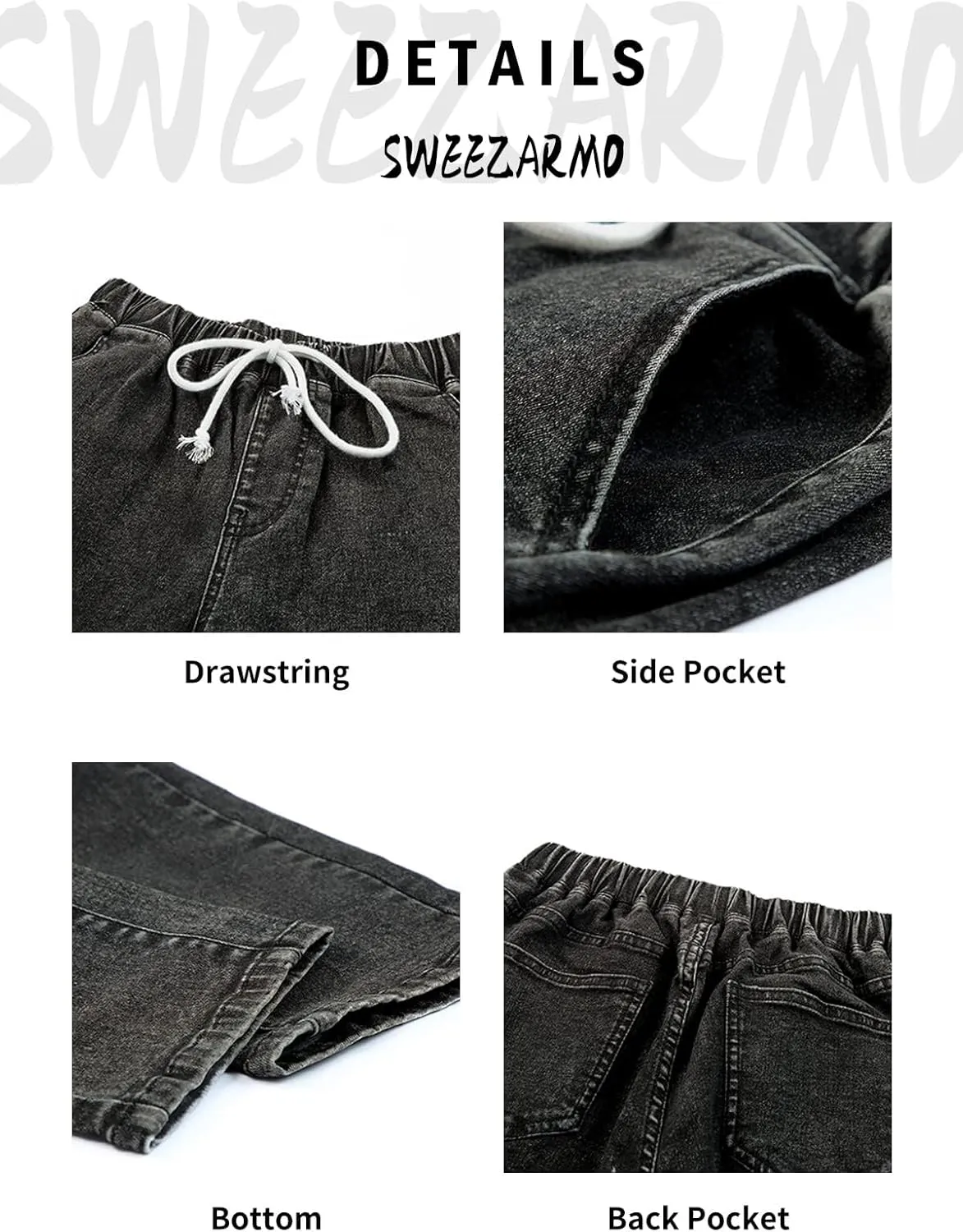 Sweezarmo Women's Pull On Solid Color Jeans Drawstring Elastic Waist Denim Stretch Joggers for Women