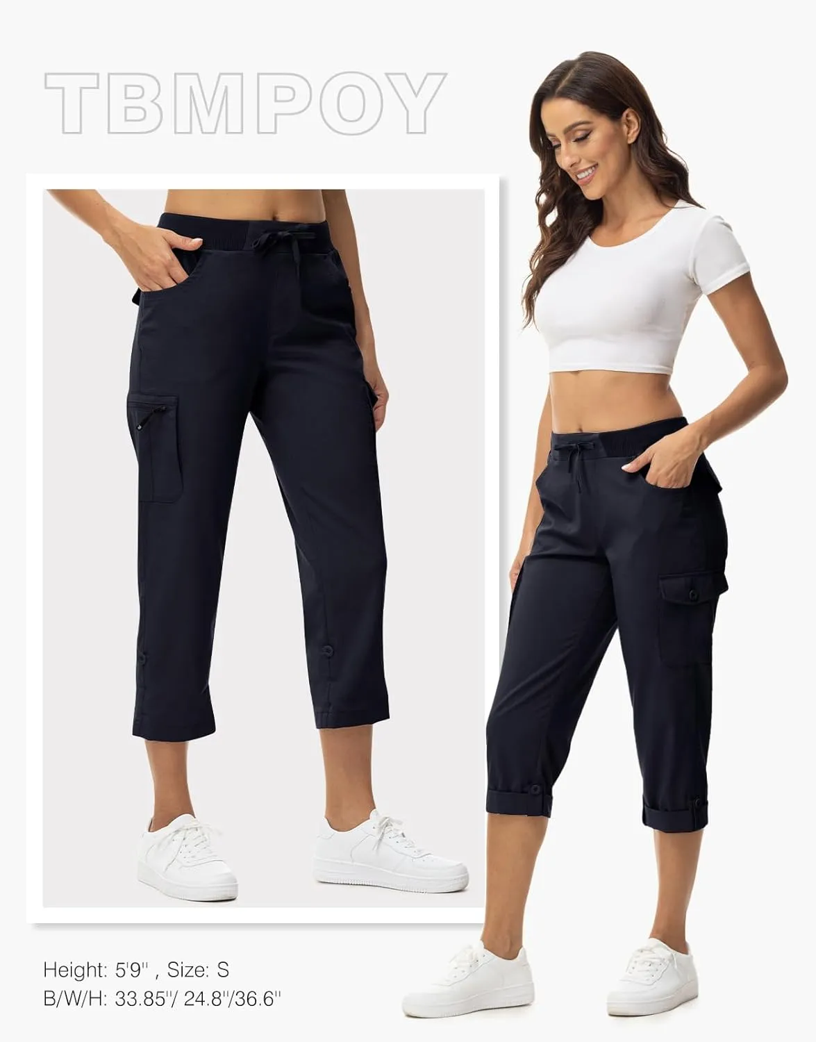 TBMPOY Womens Cargo Capris Lightweight Hiking Pants 6 Pockets Quick Dry Casual Outdoor Trip Loose Shorts Cropped Cotton