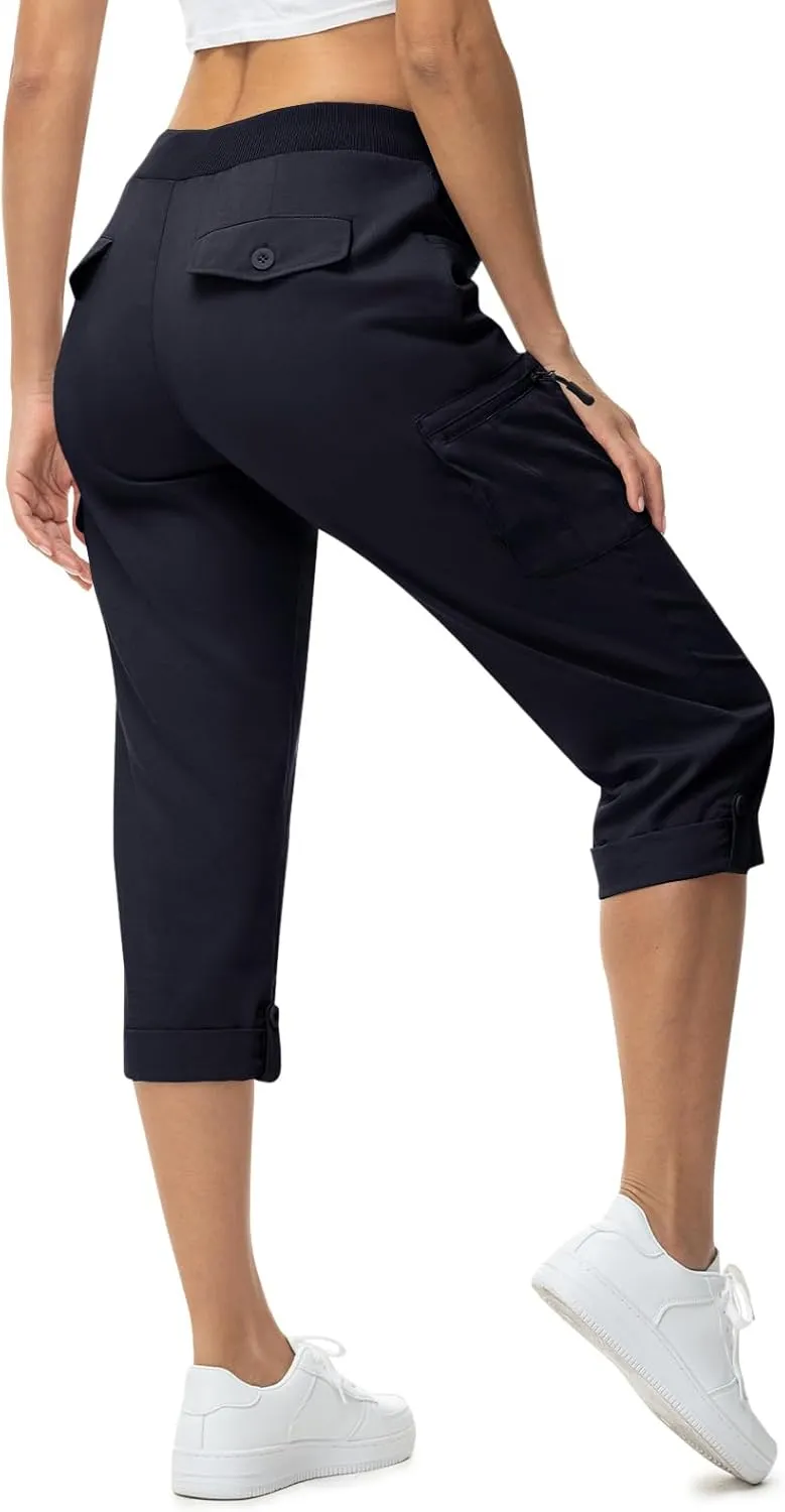 TBMPOY Womens Cargo Capris Lightweight Hiking Pants 6 Pockets Quick Dry Casual Outdoor Trip Loose Shorts Cropped Cotton