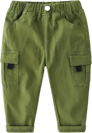 Toddler Baby Boys Cargo Pants Pull-On Elastic Waist Baggy Joggers Solid Color Twill School 𝐔niform Life Pants