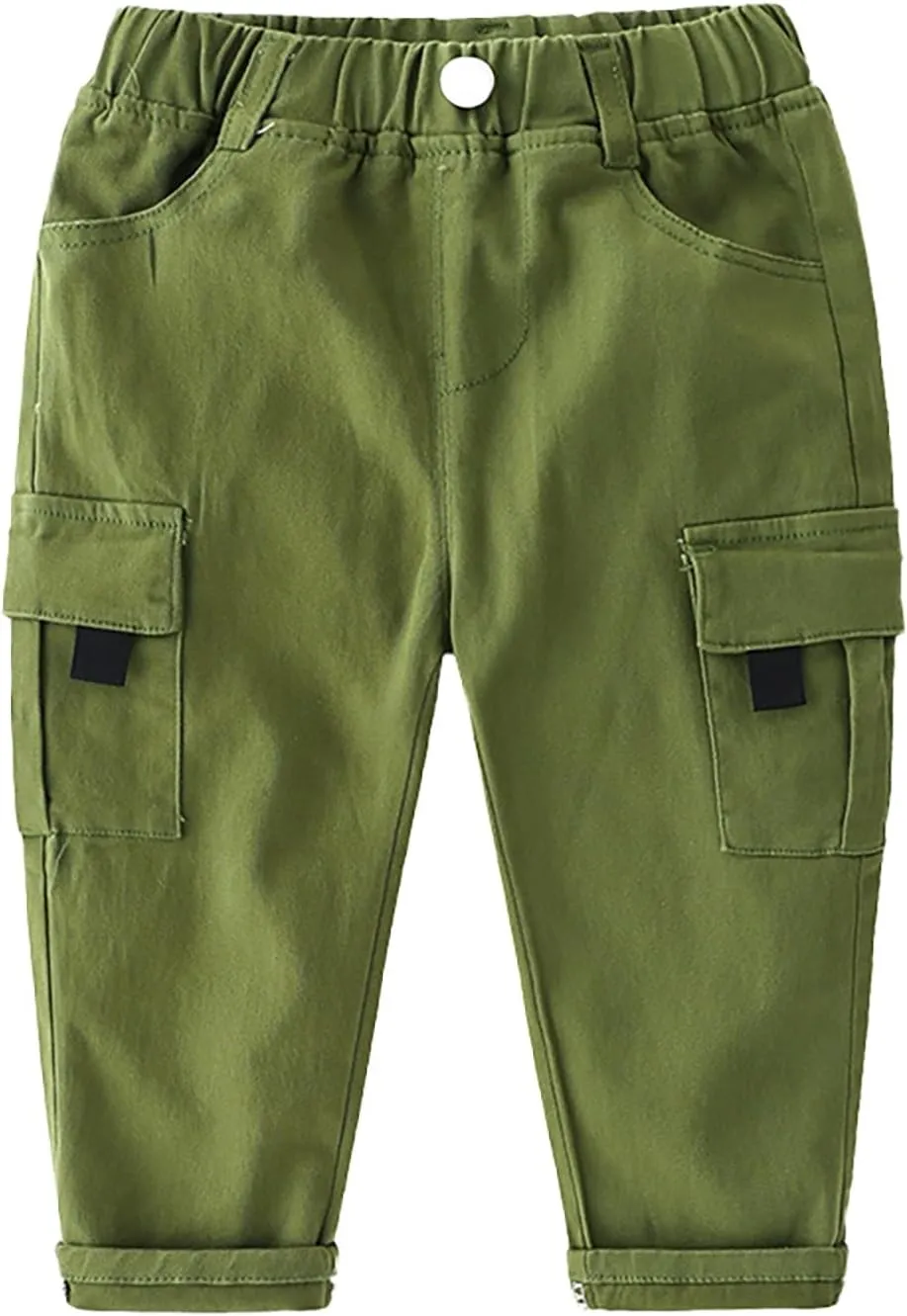 Toddler Baby Boys Cargo Pants Pull-On Elastic Waist Baggy Joggers Solid Color Twill School 𝐔niform Life Pants