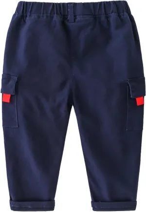 Toddler Baby Boys Cargo Pants Pull-On Elastic Waist Baggy Joggers Solid Color Twill School 𝐔niform Life Pants