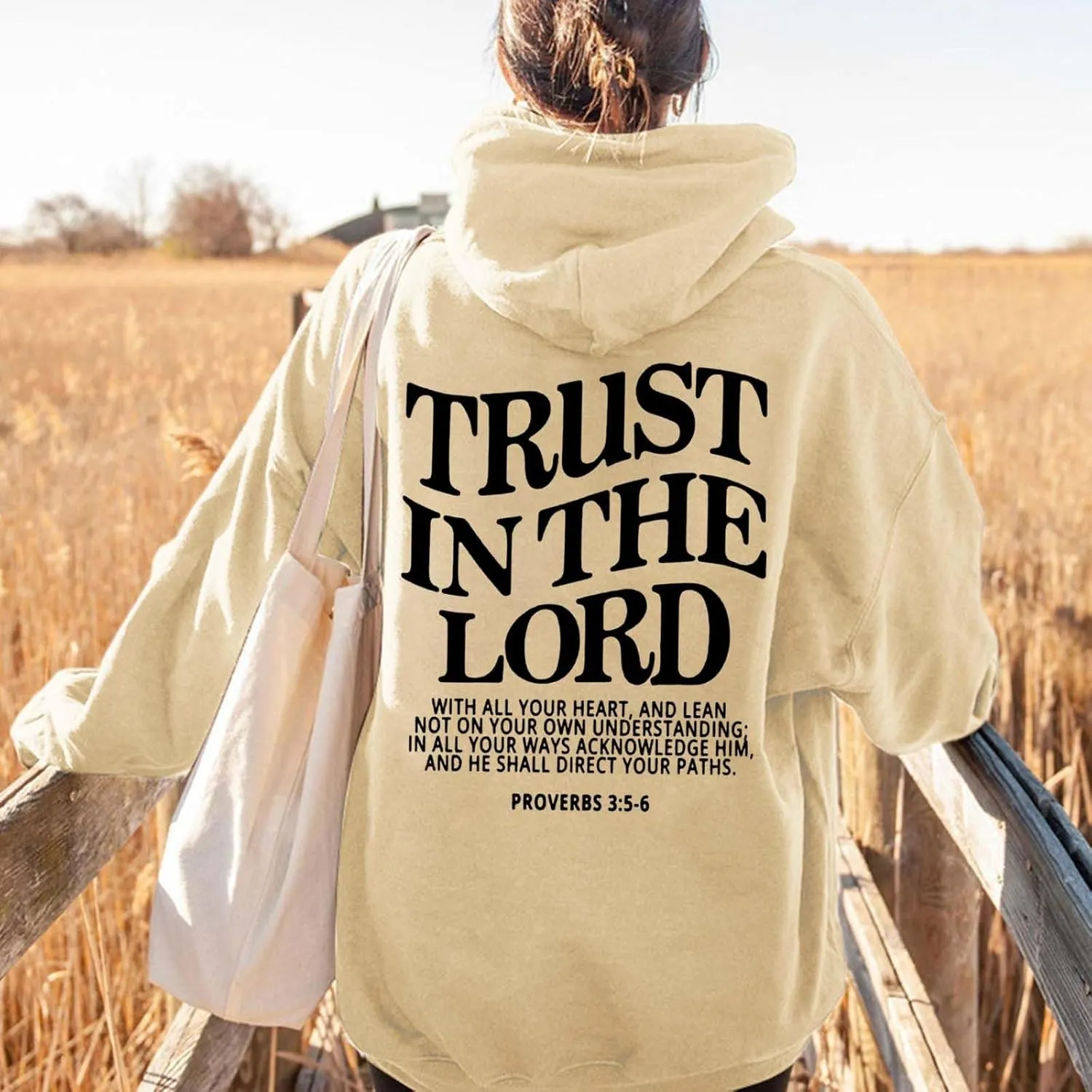 Trust in The Lord Christian Hoodies Womens Graphic Letter Printed Oversize Fall Pullover Sweatshirt with Pocket