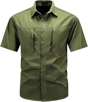 Uillui Men's Big and Tall Work Shirts Short Sleeve Tactical Shirts Loose Fit Button Breathable Outdoor Hiking Fishing Shirts