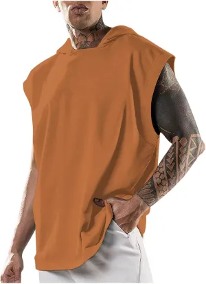 Uillui Mens Workout Tank Tops with Hood Bodybuilding Muscle Cut T-Shirts Fitness Training Tee Sleeveless Athletic Gym Hoodie