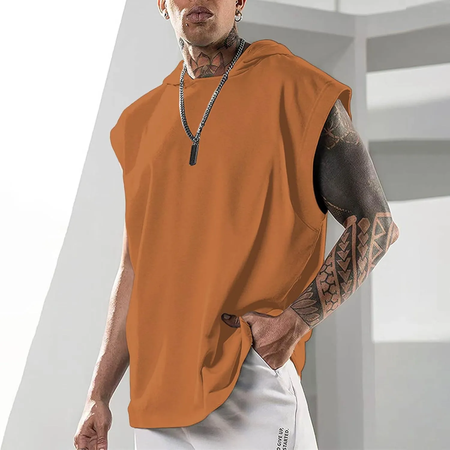 Uillui Mens Workout Tank Tops with Hood Bodybuilding Muscle Cut T-Shirts Fitness Training Tee Sleeveless Athletic Gym Hoodie