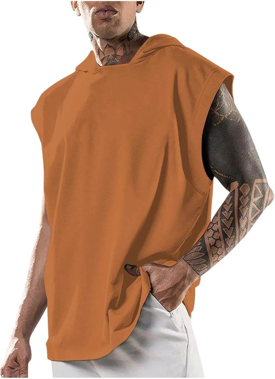 Uillui Mens Workout Tank Tops with Hood Bodybuilding Muscle Cut T-Shirts Fitness Training Tee Sleeveless Athletic Gym Hoodie