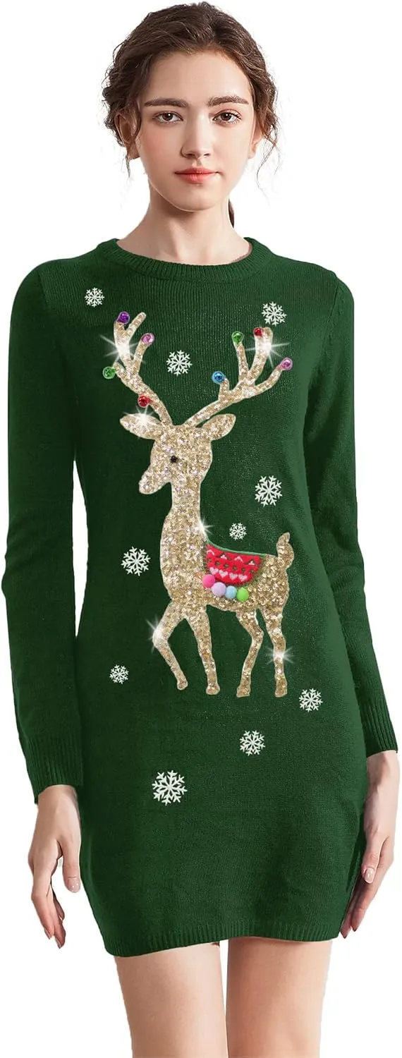 v28 Varied Ugly Christmas Sweater for Women Funny Reindeer Knit Sweaters Dress
