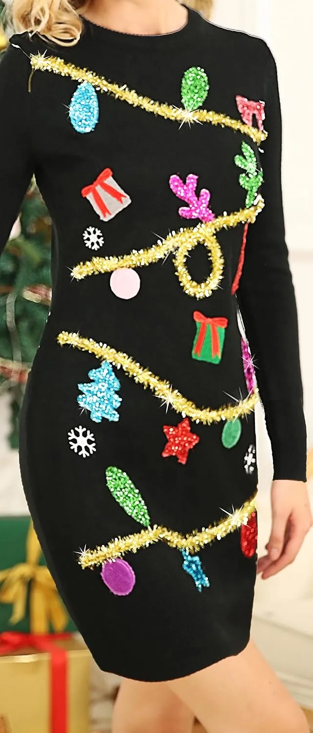 v28 Varied Ugly Christmas Sweater for Women Funny Reindeer Knit Sweaters Dress