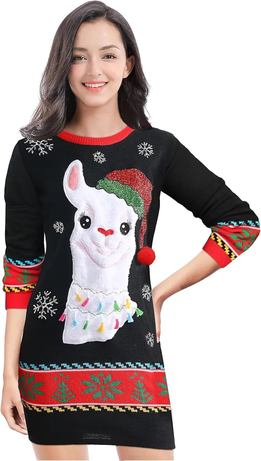 v28 Varied Ugly Christmas Sweater for Women Funny Reindeer Knit Sweaters Dress