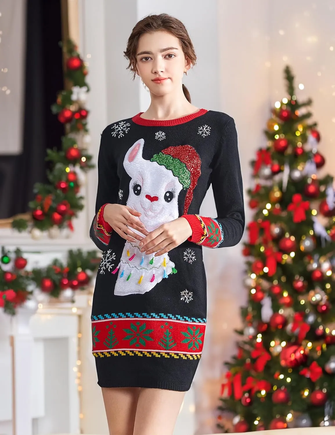 v28 Varied Ugly Christmas Sweater for Women Funny Reindeer Knit Sweaters Dress