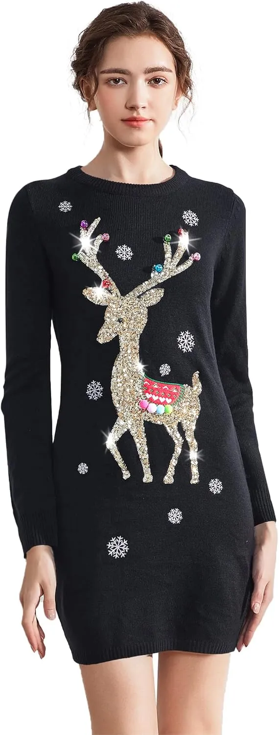 v28 Varied Ugly Christmas Sweater for Women Funny Reindeer Knit Sweaters Dress