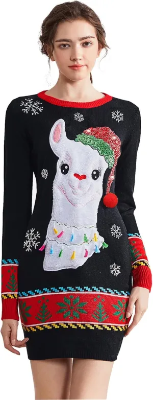 v28 Varied Ugly Christmas Sweater for Women Funny Reindeer Knit Sweaters Dress