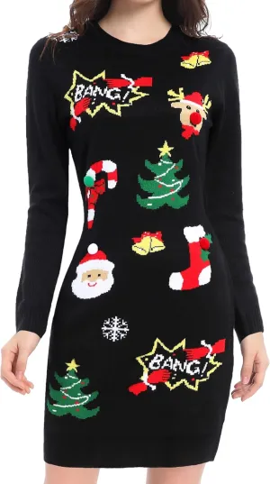 v28 Varied Ugly Christmas Sweater for Women Funny Reindeer Knit Sweaters Dress