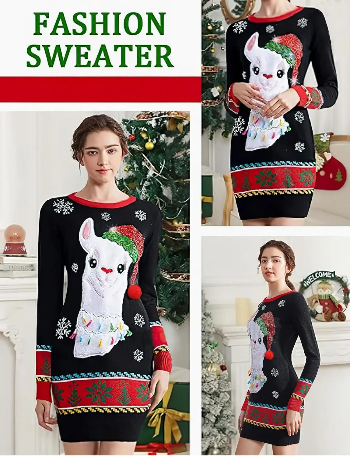 v28 Varied Ugly Christmas Sweater for Women Funny Reindeer Knit Sweaters Dress