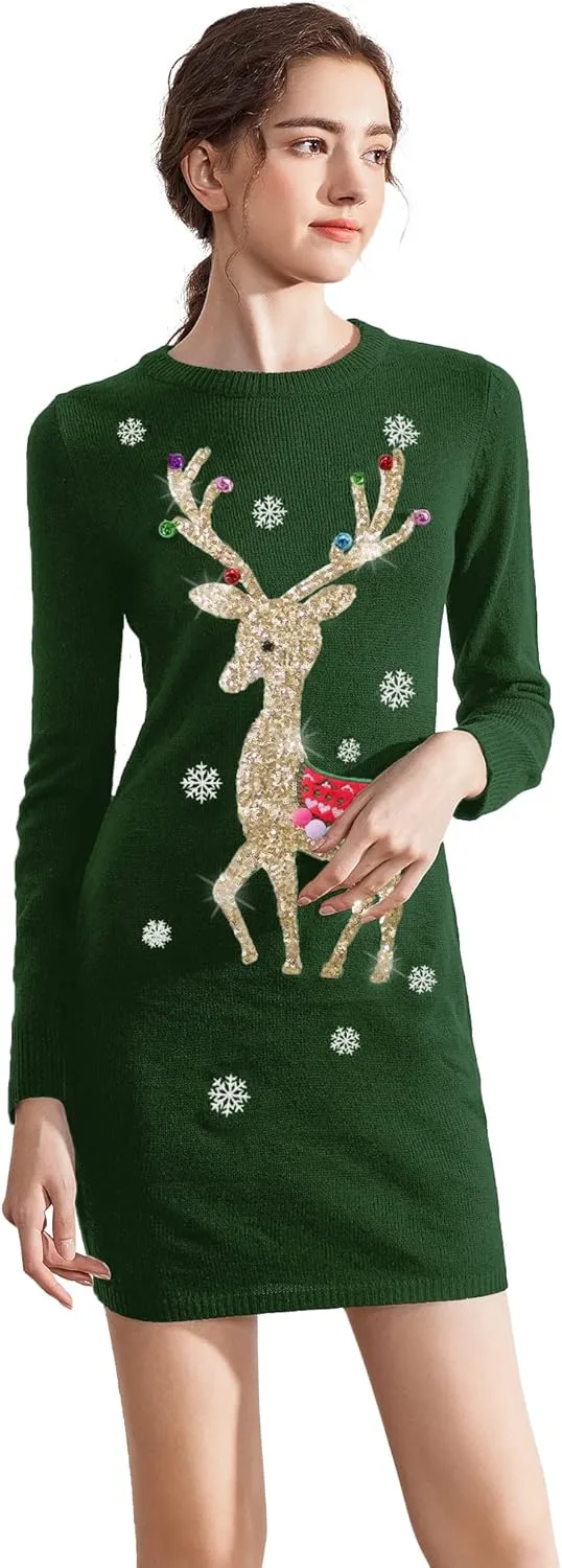 v28 Varied Ugly Christmas Sweater for Women Funny Reindeer Knit Sweaters Dress