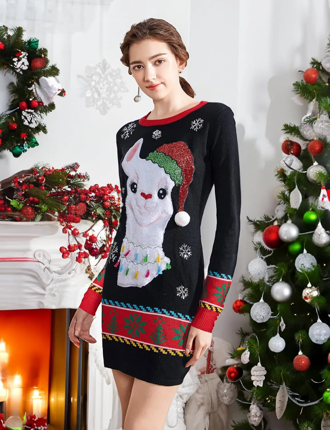 v28 Varied Ugly Christmas Sweater for Women Funny Reindeer Knit Sweaters Dress