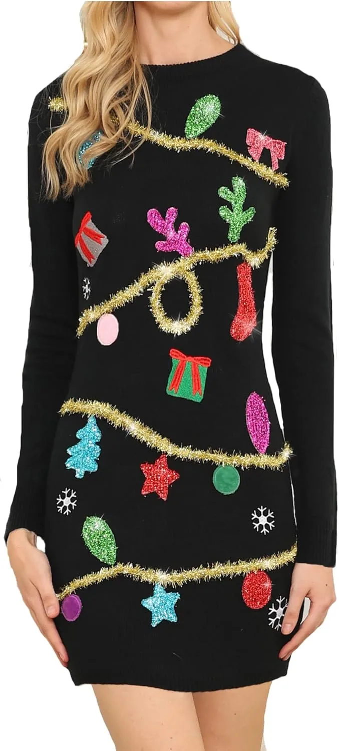 v28 Varied Ugly Christmas Sweater for Women Funny Reindeer Knit Sweaters Dress
