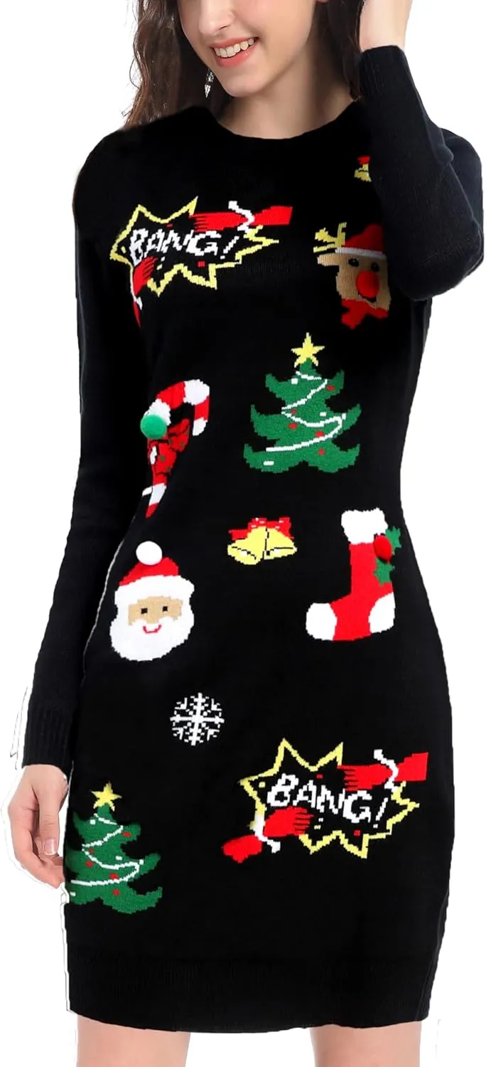 v28 Varied Ugly Christmas Sweater for Women Funny Reindeer Knit Sweaters Dress