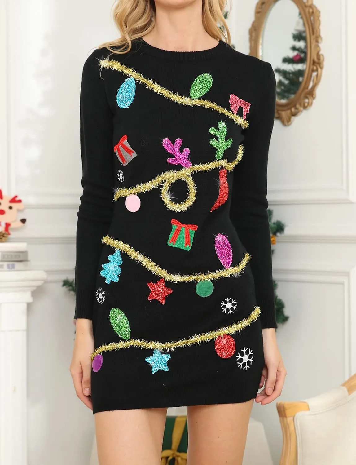 v28 Varied Ugly Christmas Sweater for Women Funny Reindeer Knit Sweaters Dress