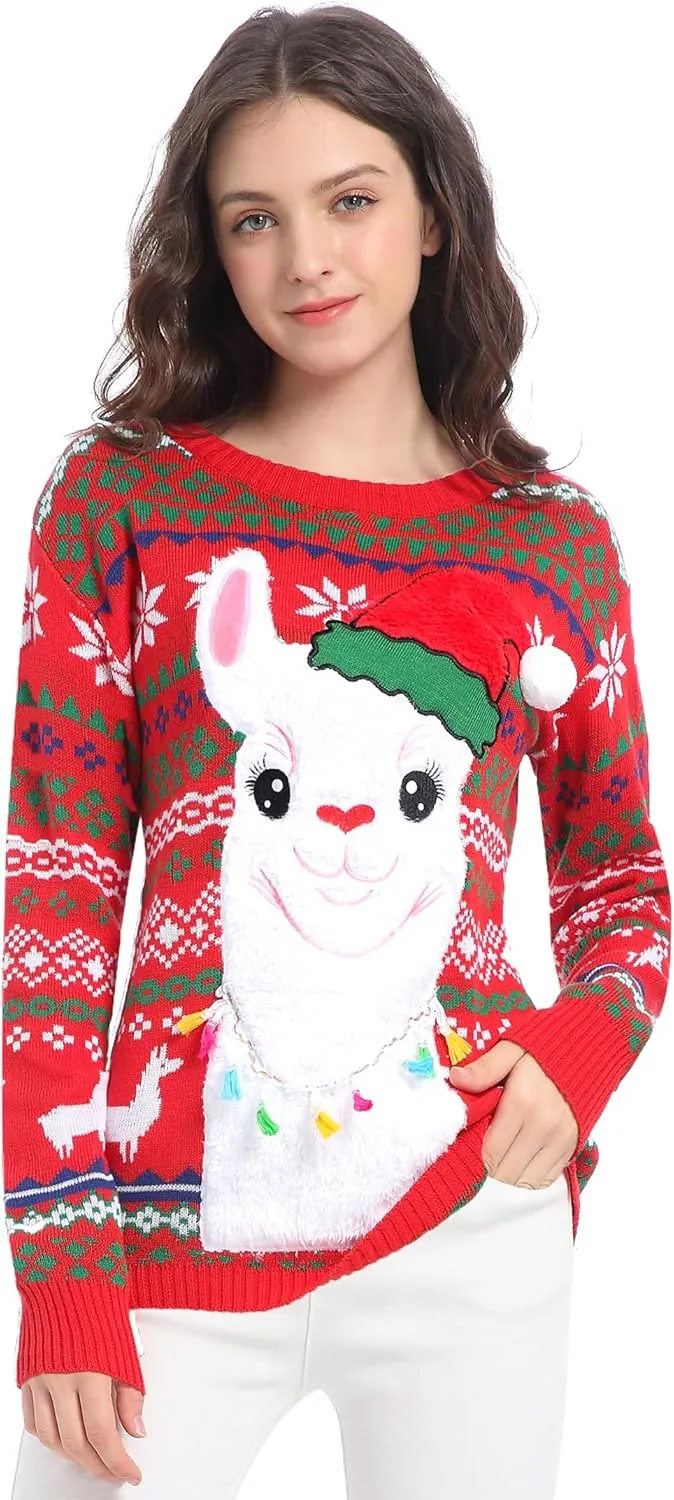 v28 Varied Ugly Christmas Sweater for Women Merry Reindeer Shirt Knit Sweaters
