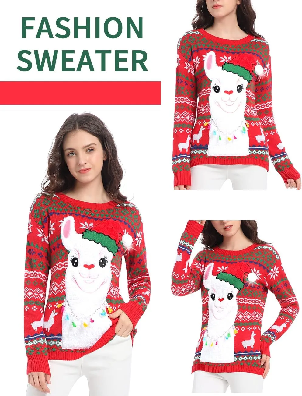 v28 Varied Ugly Christmas Sweater for Women Merry Reindeer Shirt Knit Sweaters