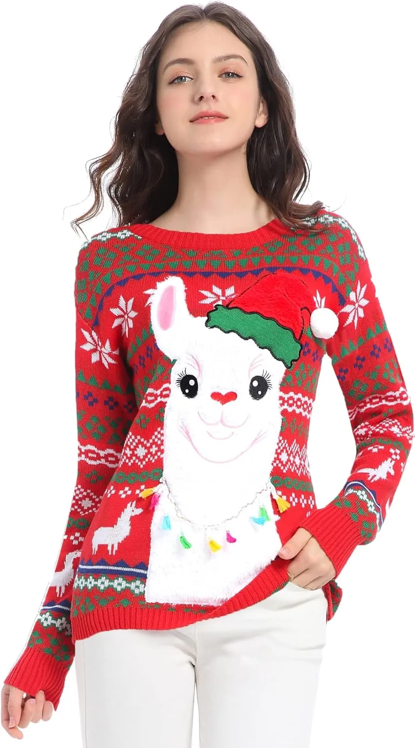 v28 Varied Ugly Christmas Sweater for Women Merry Reindeer Shirt Knit Sweaters