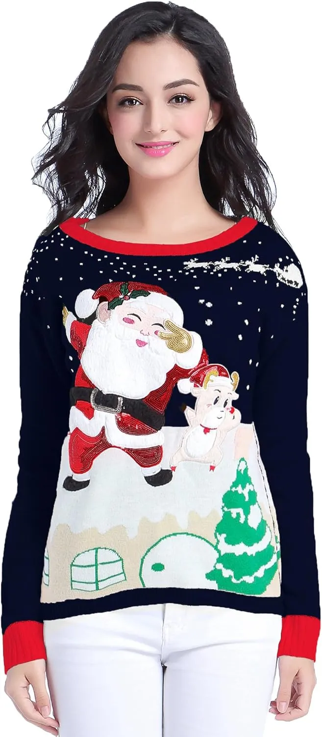 v28 Varied Ugly Christmas Sweater for Women Merry Reindeer Shirt Knit Sweaters