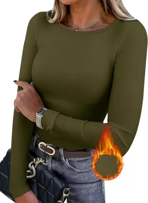 WIHOLL Long Sleeve Thermal Shirt for Women Light Fleece Tops Spring 2025 Crew Neck Casual Basic T-Shirts