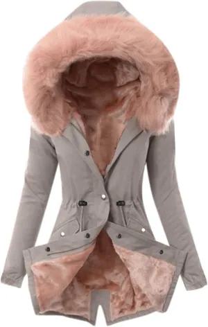 Winter Coats for Women 2024 Trendy Thicken Fleece Lined Parkas Anoraks Warm Cotton Jacket Coats with Faux Fur Hood